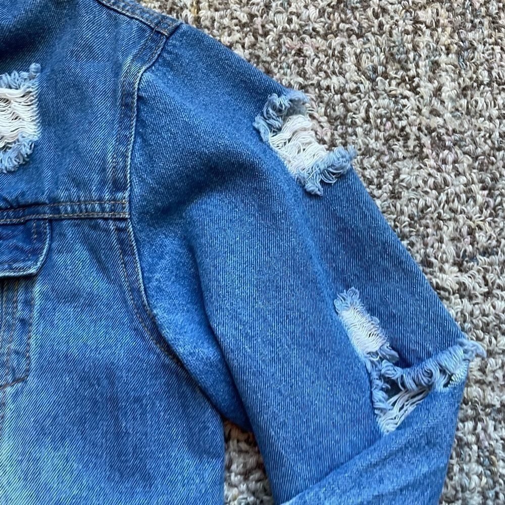 Distressed Denim Graffiti Jean Jacket Womens - Picture 5 of 10